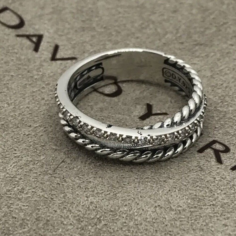 David Yurman Sterling Silver Crossover Diamond Pave Band Ring Size 6